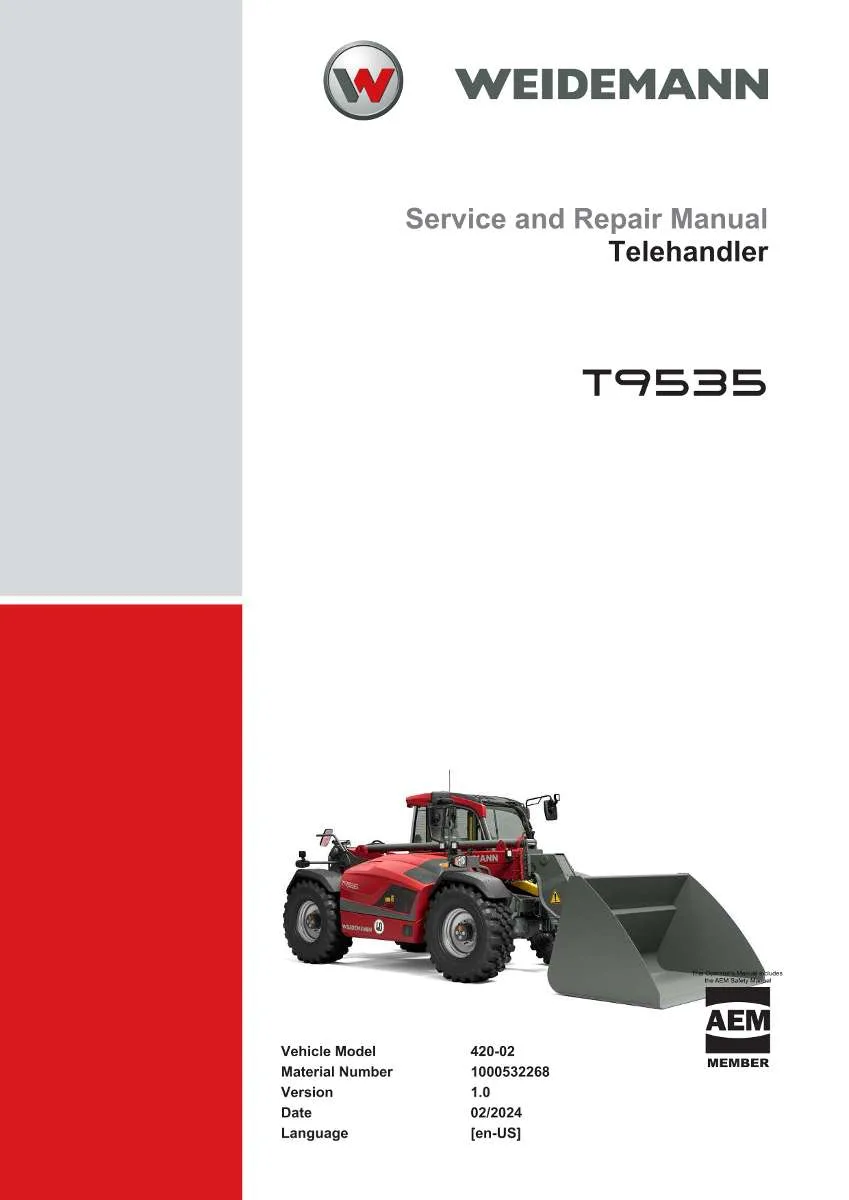 Weidemann Telehandler T9535 Service Manual | Instant PDF Download