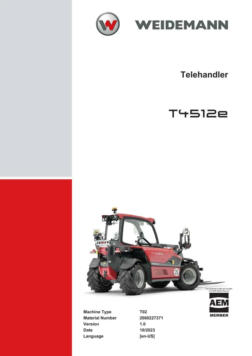 Weidemann Telehandler T4512e Service Manual | Instant PDF Download