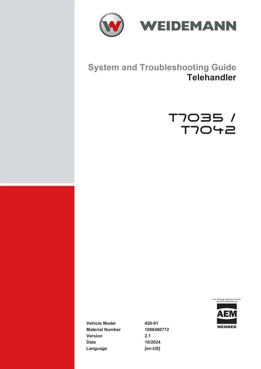 Weidemann Telehandler T7035, T7042 Service Manual | Instant PDF Download