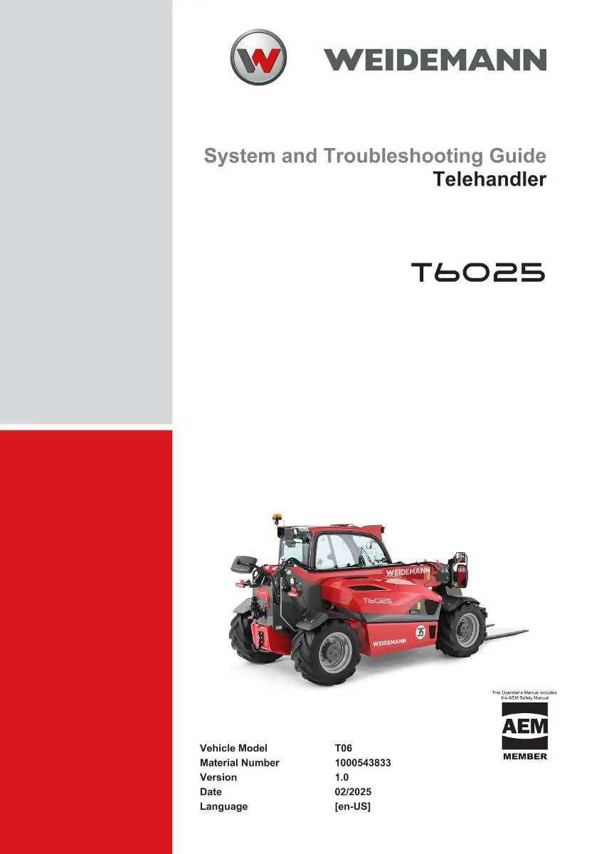 Weidemann Telehandler T6025 System and Troubleshooting Guide | Instant PDF Download