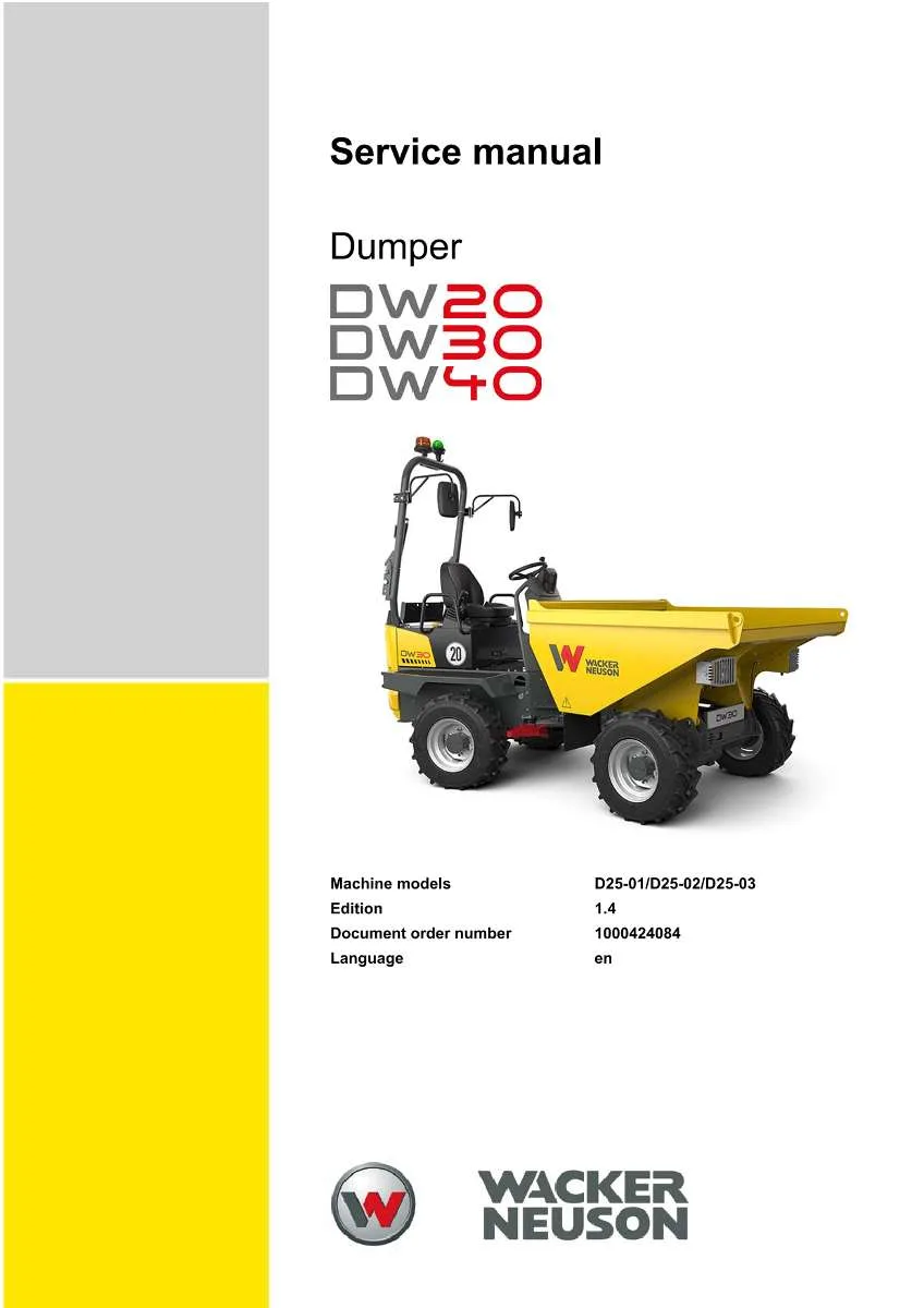 Wacker Neuson Kramer Dumper DW20, DW30, DW40 Repair Handbook | Instant PDF Download