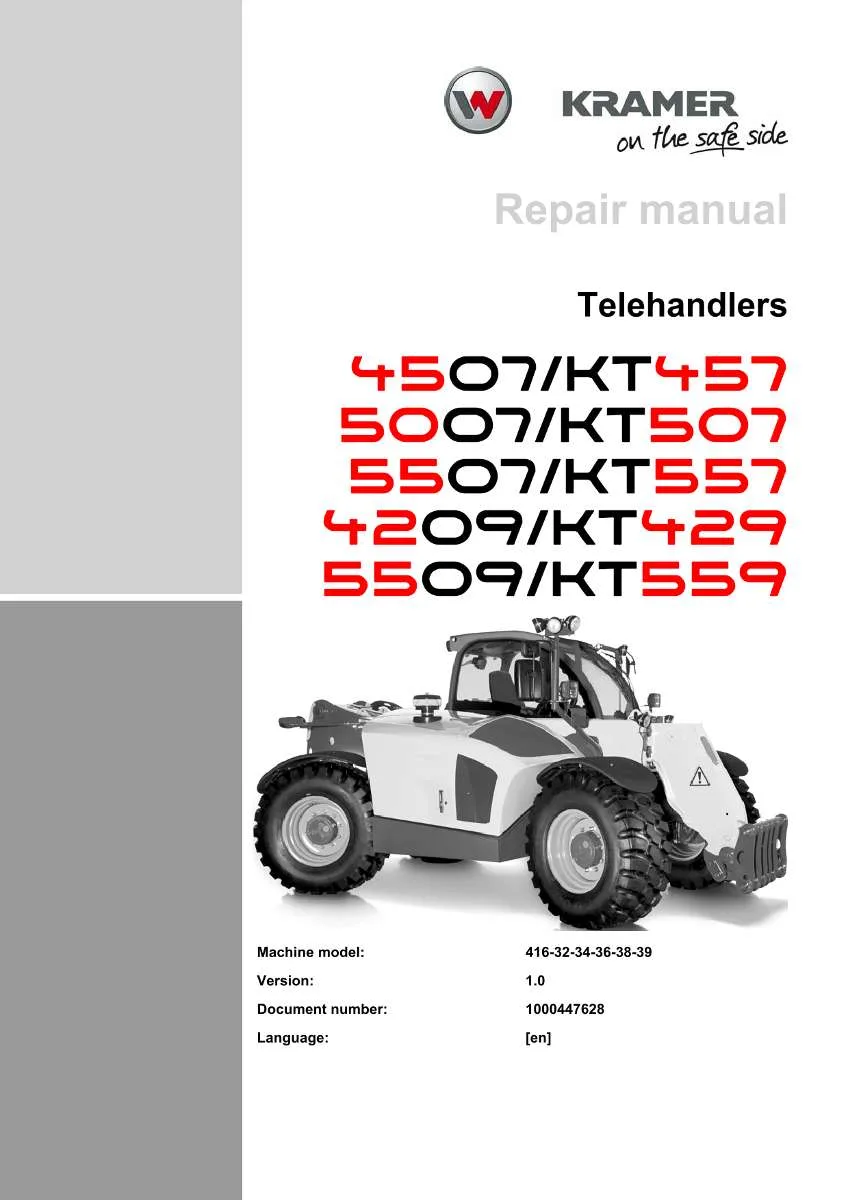 Wacker Neuson Kramer Telehandler 4507, 5007, 5507, 4209, 5509, KT457, KT507, KT557, KT429, KT559 Repair Handbook | Instant PDF Download