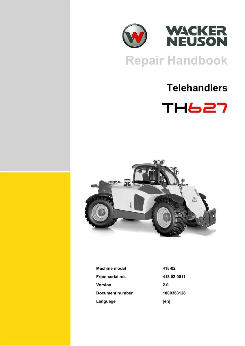 Wacker Neuson Kramer Telehandler TH627 Repair Handbook | Instant PDF Download