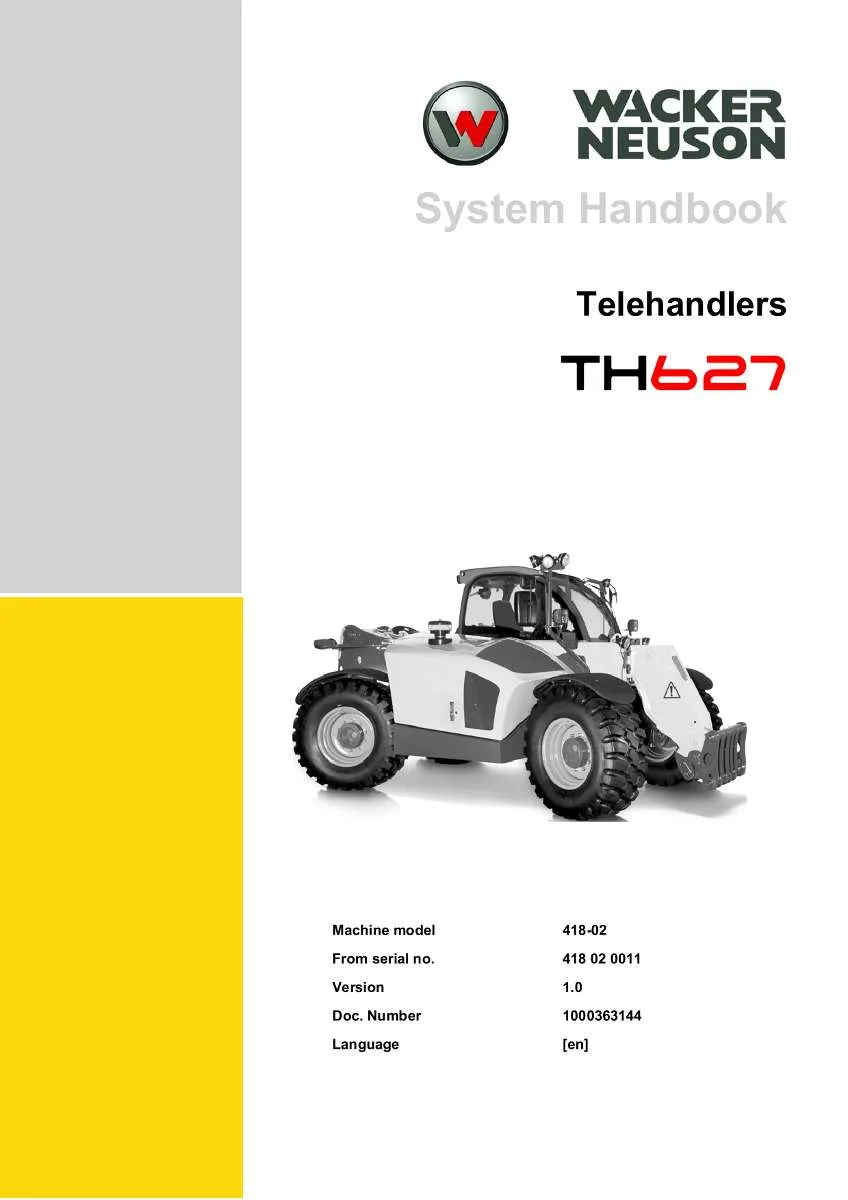 Wacker Neuson Kramer Telehandler TH627 System Handbook | Instant PDF Download