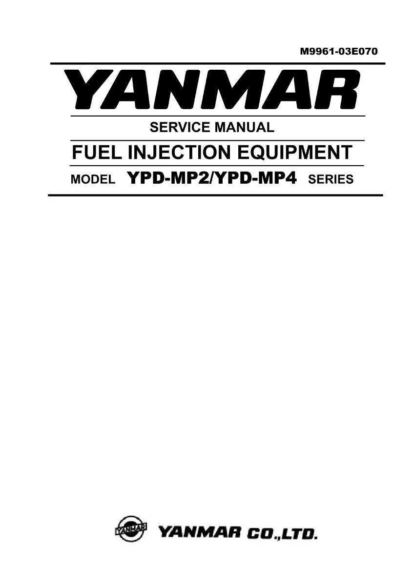 Yanmar Ypd-Mp2, Ypd-Mp4 Fuel injection equipment Service Manual PDF | Workshop Repair | Instant Download