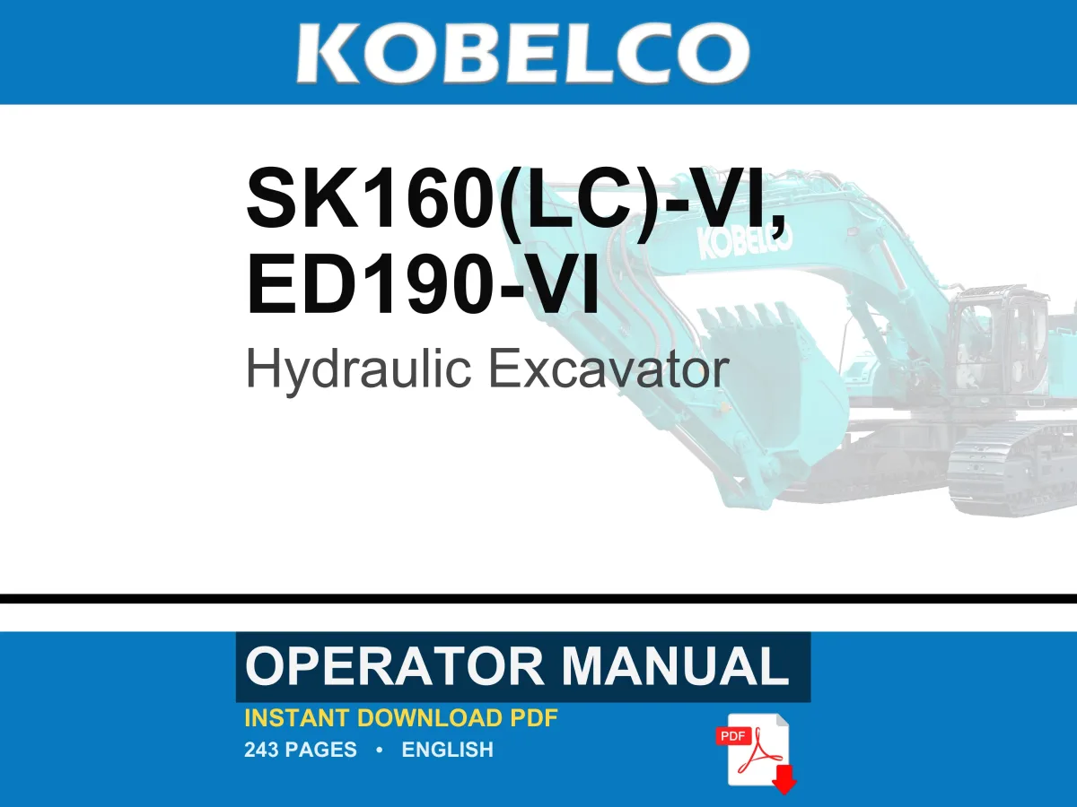 Kobelco Sk160(Lc)-Vi, ED190-VI Hydraulic Excavator Operator Owners Operation Manual | Instant PDF Download cover