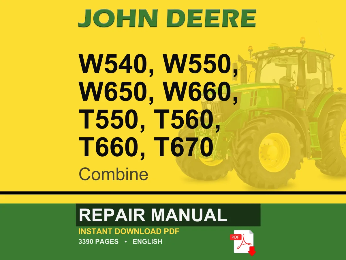 John Deere W540, W550, W650, W660, T550, T560, T660, T670 Combine Repair Manual Pdf | Service Workshop | Instant Download